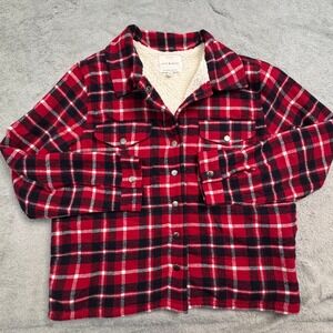 Lucky Brand Red Plaid Sherpa Lined Flannel Shirt Jacket Womens‎ Size Medium